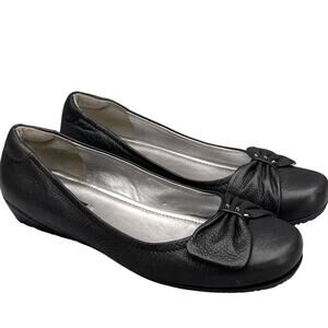 Ecco Black Leather Bow Detail Slip On Comfort Ballet Flats Women 40/9